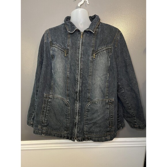 Gallery Jackets & Blazers - Giacca by Gallery Denim Jacket Womens 2X Blue Quilted Lined Zip Pockets